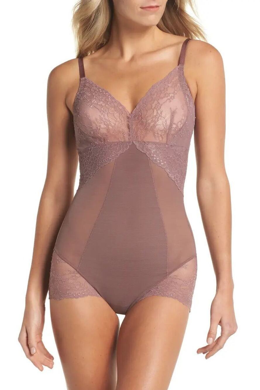 SPANX Spotlight On Lace Shaping Bodysuit Brown Size XL